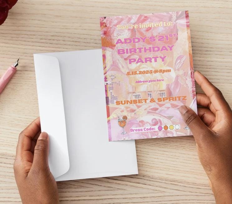 Editable Sunset & Spritz Birthday Invitations