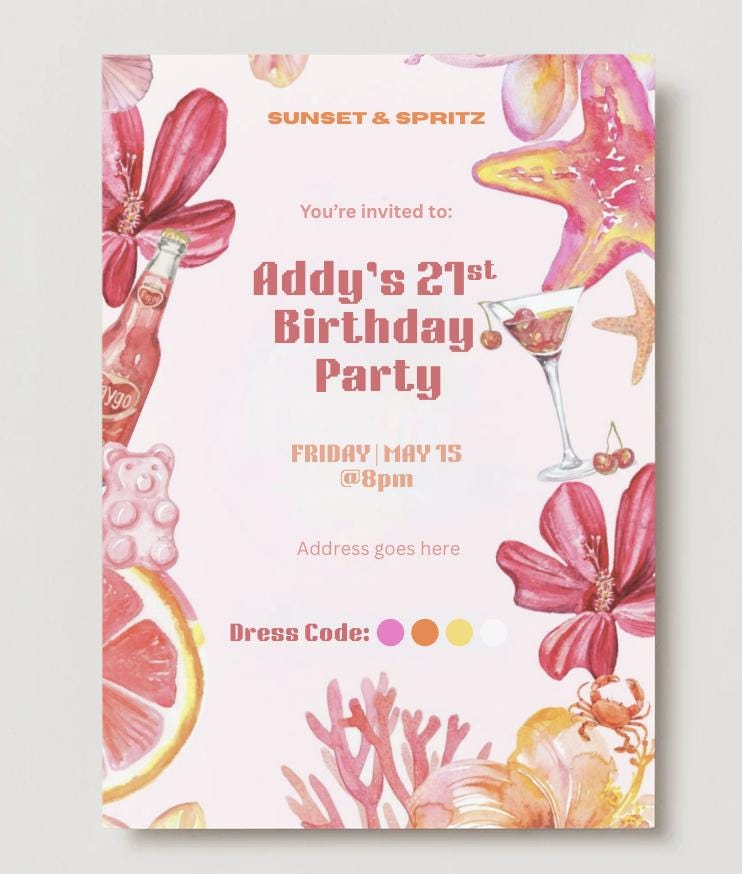 Editable Sunset & Spritz Birthday Invitations