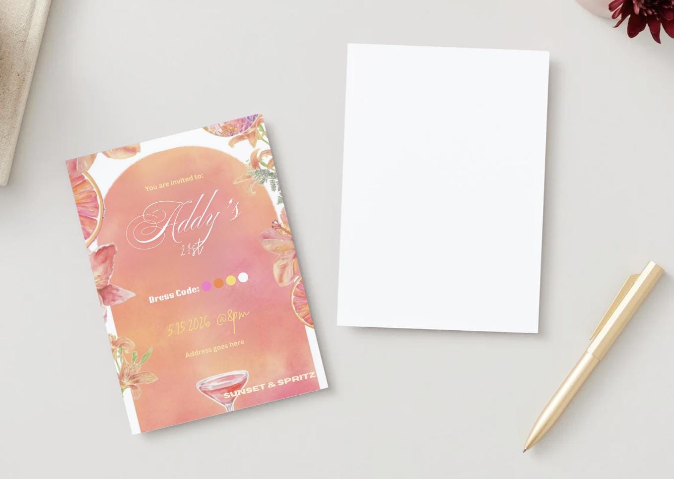 Editable Sunset & Spritz Birthday Invitations